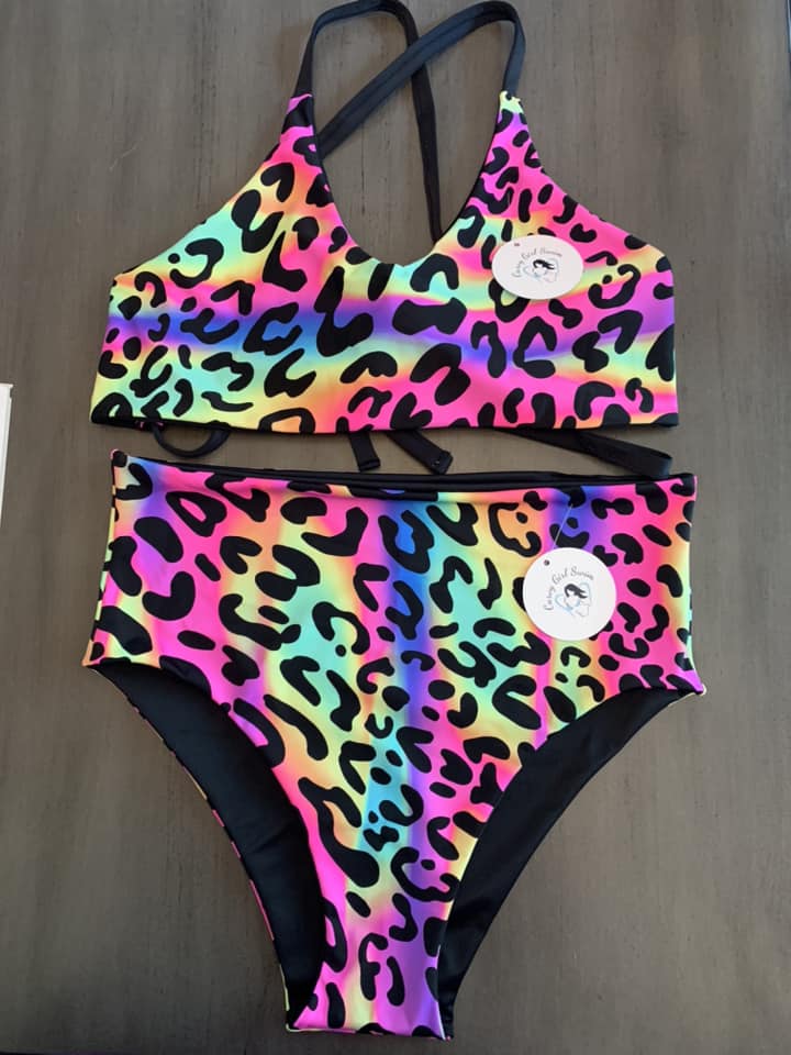 Groovy Cheetah Triangle Bikini with High Rise Bottoms