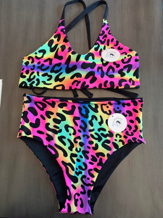 Groovy Cheetah Triangle Bikini with High Rise Bottoms