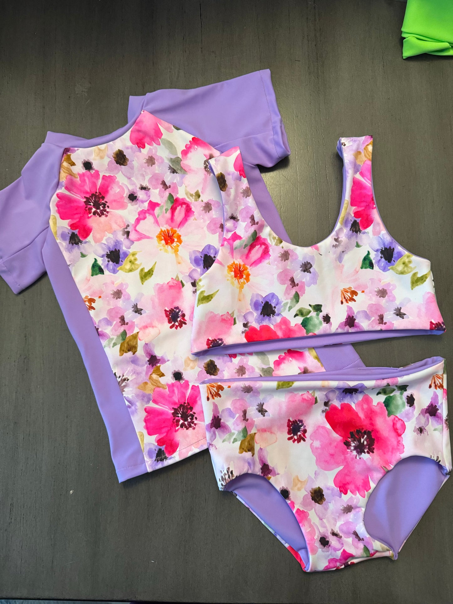 Girls Rash Guard Set (3 peice) - Lavender Floral