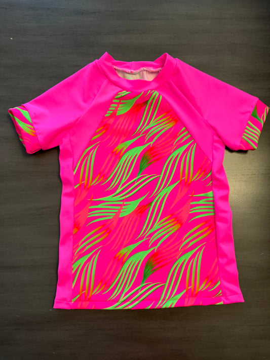 Girls Rash Guard Set (3 peice) - Electric Pink/Green