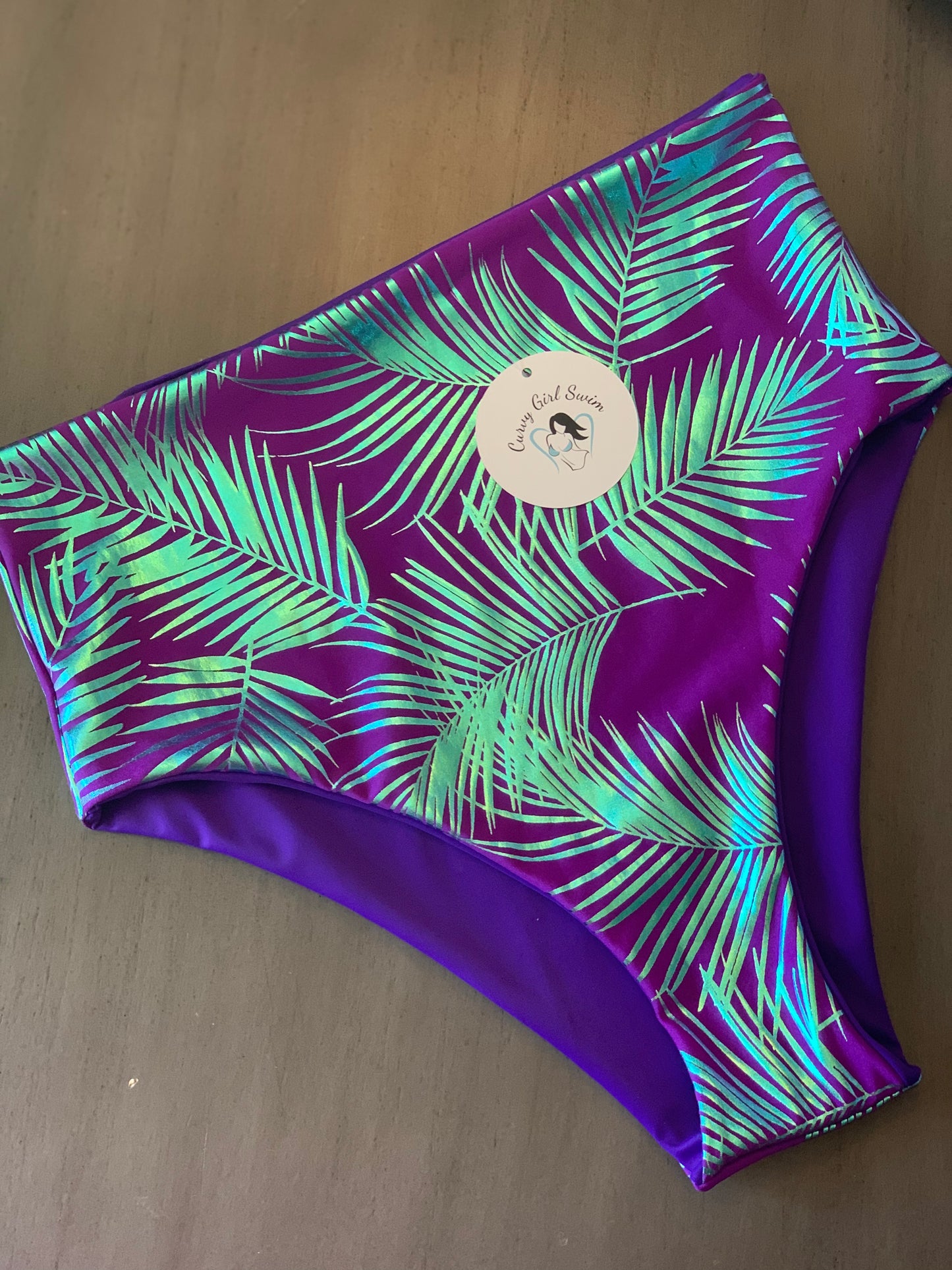 Purple Palm Triangle Bikini with High Rise Bottoms